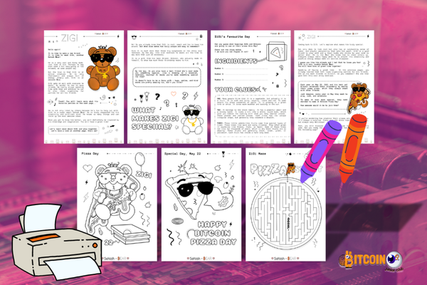 Free Printables for Kids and Teens - ZiGi the Satosh Bear and Bitcoin Pizza Day_Drawings and the story by Selale malkocoglu